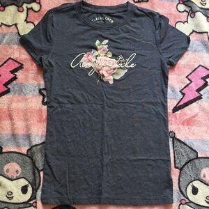 Gray Graphic Tee with Floral Design